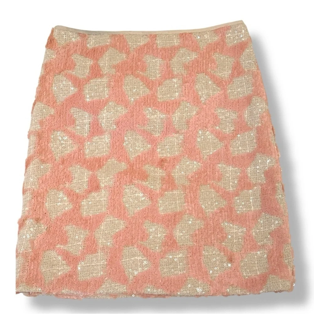 Banana Republic Pastel Pink Ivory Sequin Patterned Mini Skirt- Size 0